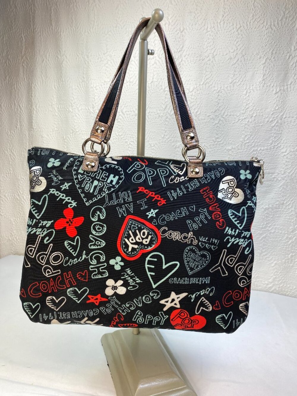 Coach Poppy Graffiti Heart Tote Y2K Canvas Shoulder Bag Purse | Roxie ❤️ - Picture 5 of 13